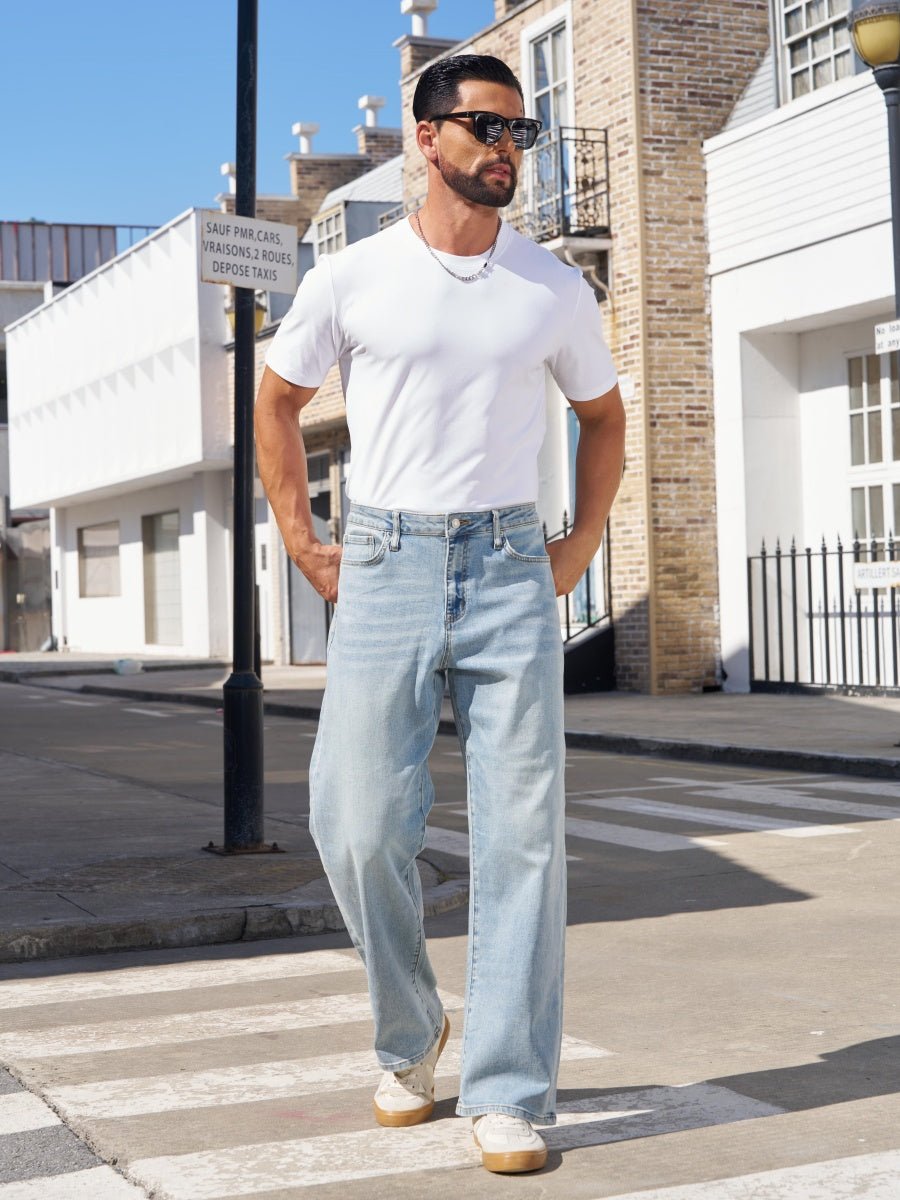 TACVASEN Light Blue Men's Straight Fit Jeans With Secure Storage