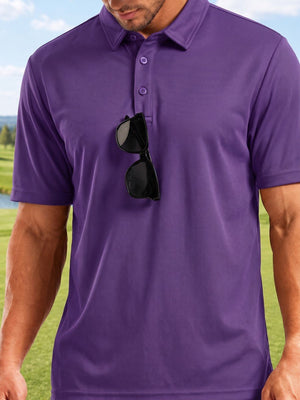 TACVASEN Purple Men's Summer Golf Polo Breathable Functional Shirt