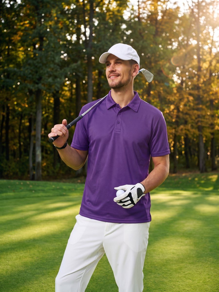 TACVASEN Purple Men's Summer Golf Polo Breathable Functional Shirt