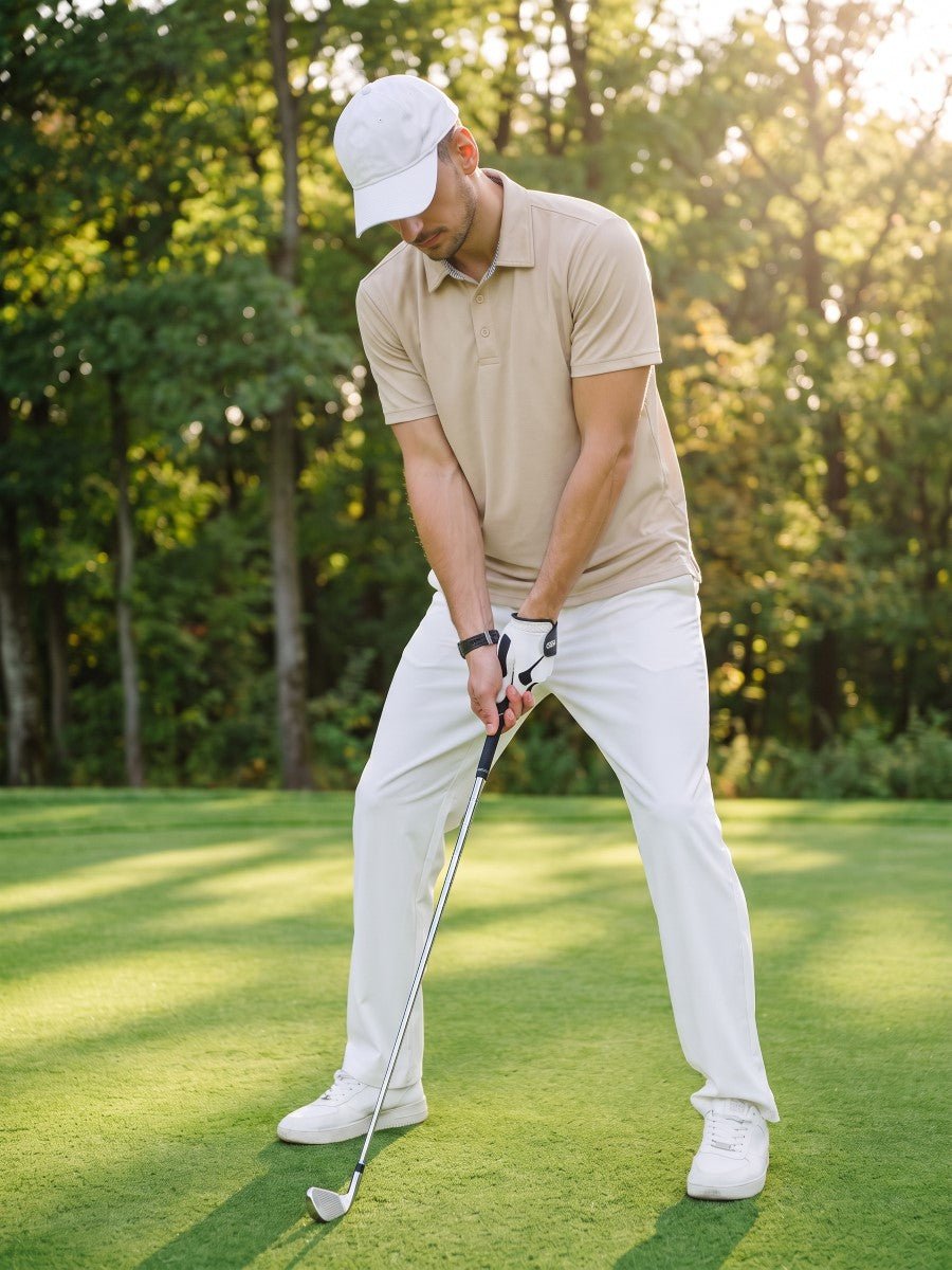 TACVASEN Khaki Men's Summer Golf Polo Breathable Functional Shirt
