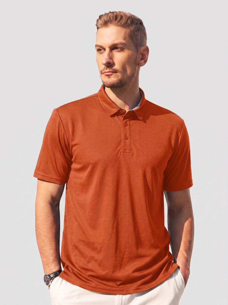 TACVASEN Orange Men's Summer Golf Polo Breathable Functional Shirt