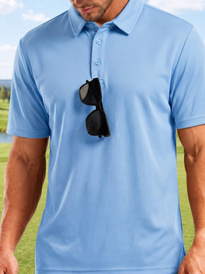 TACVASEN Sky Blue Men's Summer Golf Polo Breathable Functional Shirt
