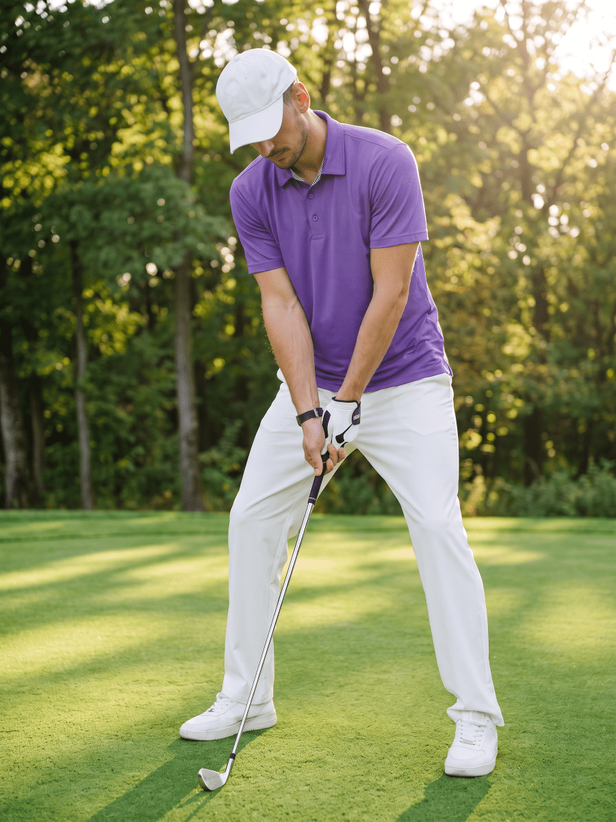 TACVASEN Light Purple Men's Summer Golf Polo Breathable Functional Shirt
