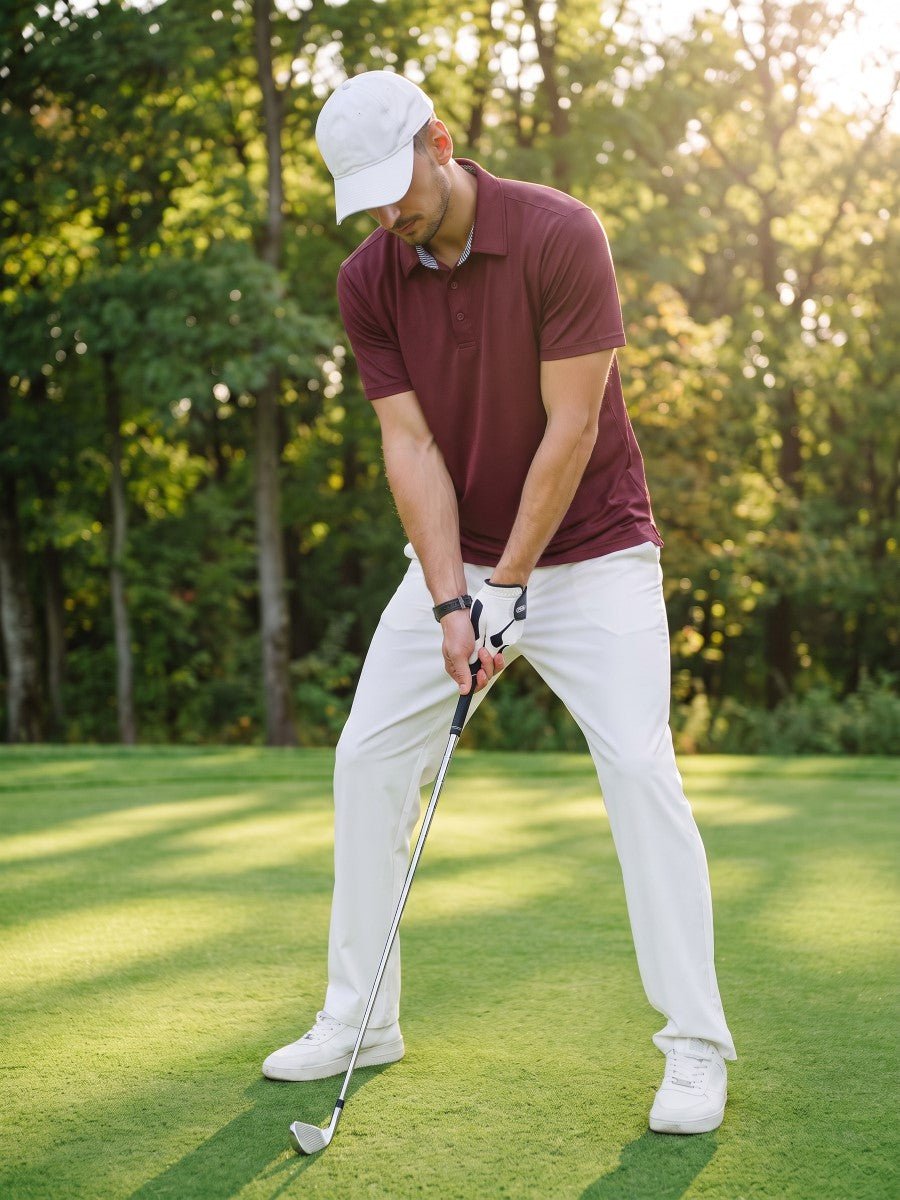 TACVASEN Wine Red Men's Summer Golf Polo Breathable Functional Shirt