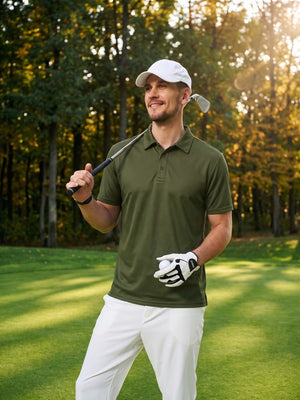 TACVASEN Army Green Men's Summer Golf Polo Breathable Functional Shirt