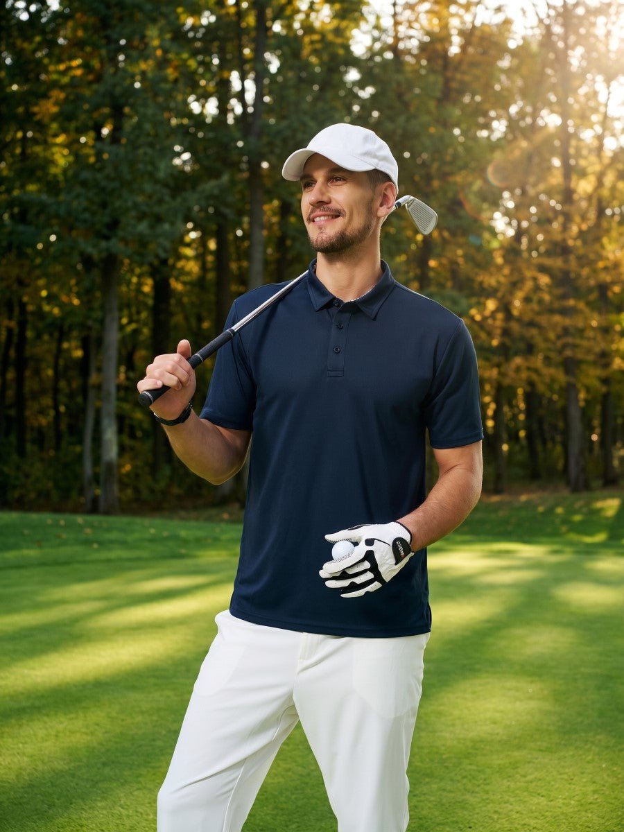 TACVASEN Navy Men's Summer Golf Polo Breathable Functional Shirt
