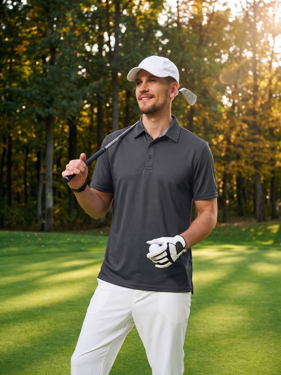 TACVASEN Dark Grey Men's Summer Golf Polo Breathable Functional Shirt