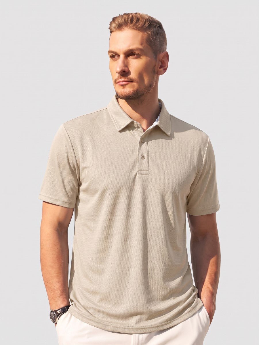 TACVASEN Khaki Men's Summer Golf Polo Breathable Functional Shirt