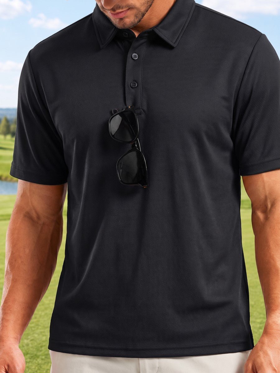 TACVASEN Black Men's Summer Golf Polo Breathable Functional Shirt