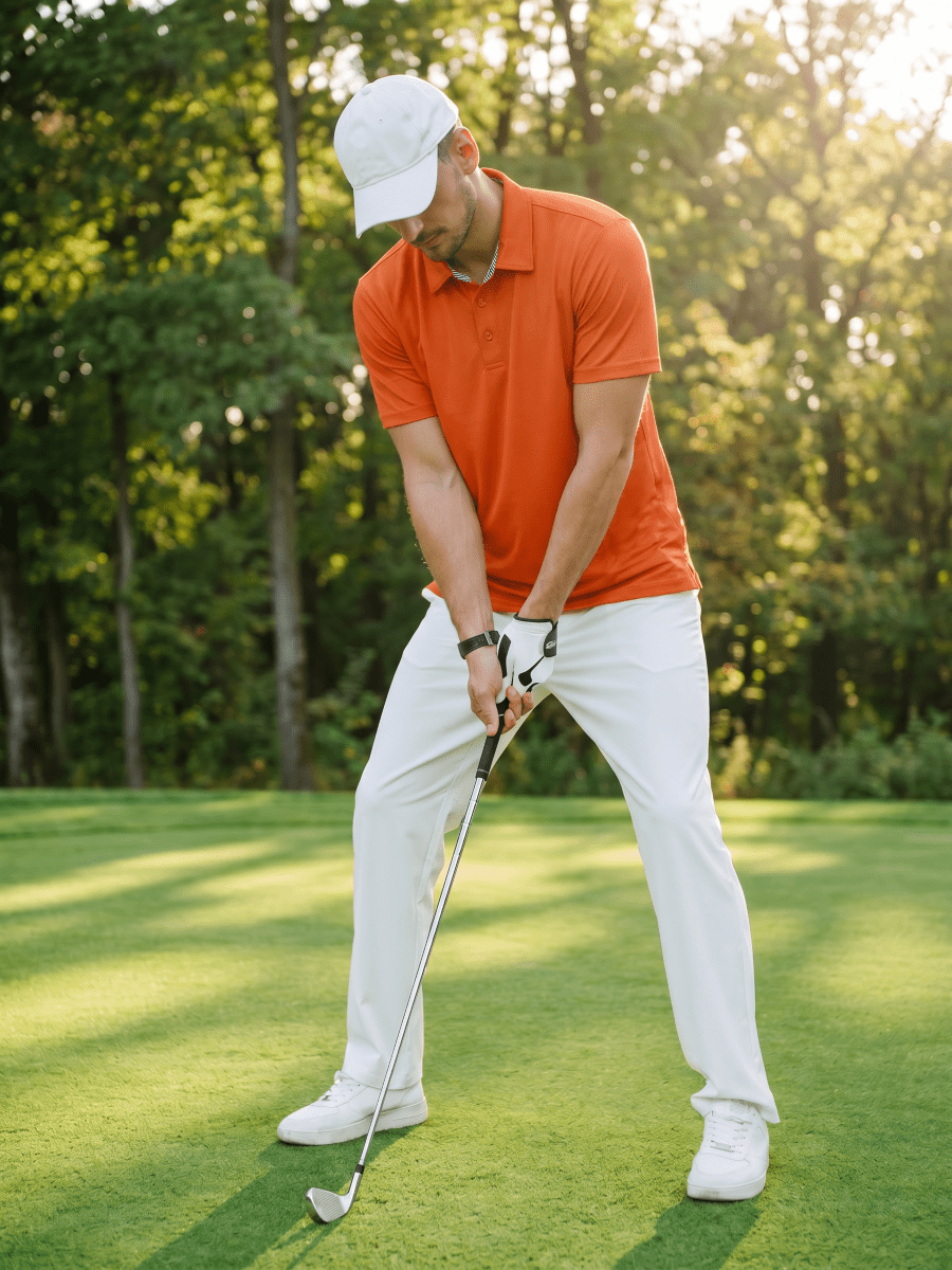 TACVASEN Orange Men's Summer Golf Polo Breathable Functional Shirt
