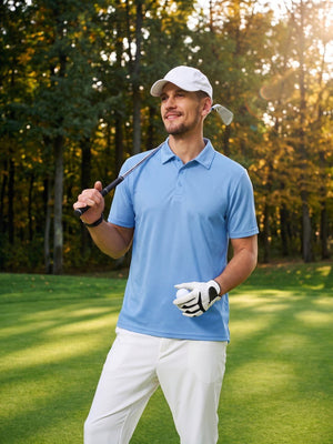 TACVASEN Sky Blue Men's Summer Golf Polo Breathable Functional Shirt