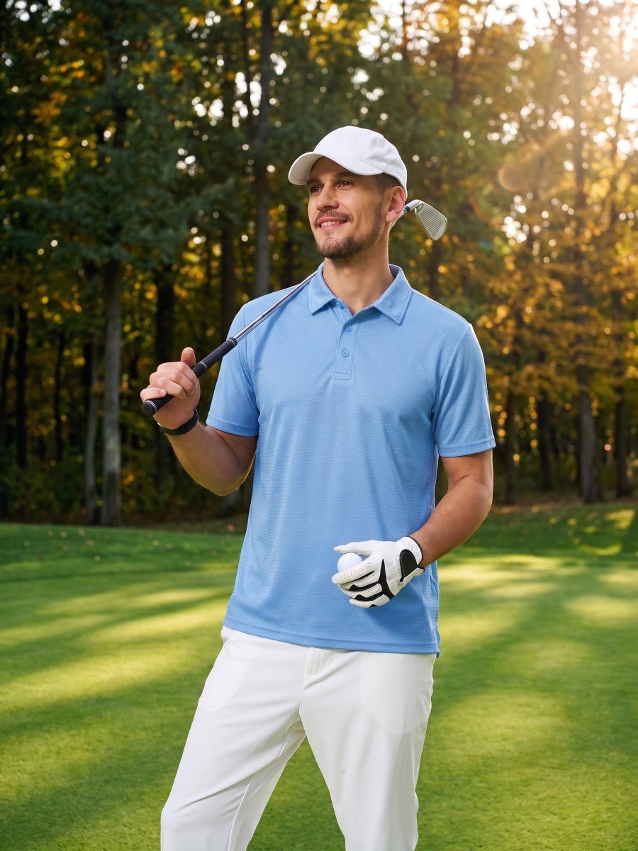 TACVASEN Sky Blue Men's Summer Golf Polo Breathable Functional Shirt