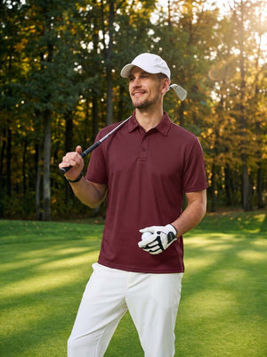 TACVASEN Wine Red Men's Summer Golf Polo Breathable Functional Shirt