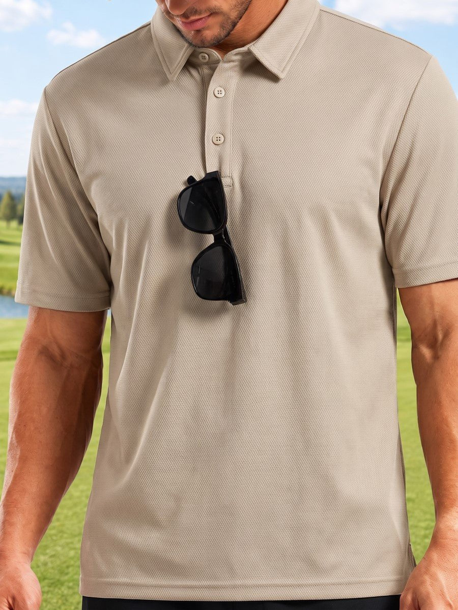 TACVASEN Khaki Men's Summer Golf Polo Breathable Functional Shirt