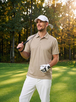 TACVASEN Khaki Men's Summer Golf Polo Breathable Functional Shirt