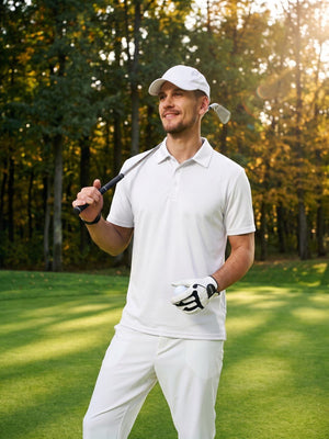 TACVASEN White Men's Summer Golf Polo Breathable Functional Shirt