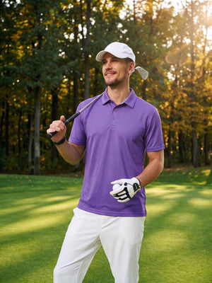 TACVASEN Light Purple Men's Summer Golf Polo Breathable Functional Shirt