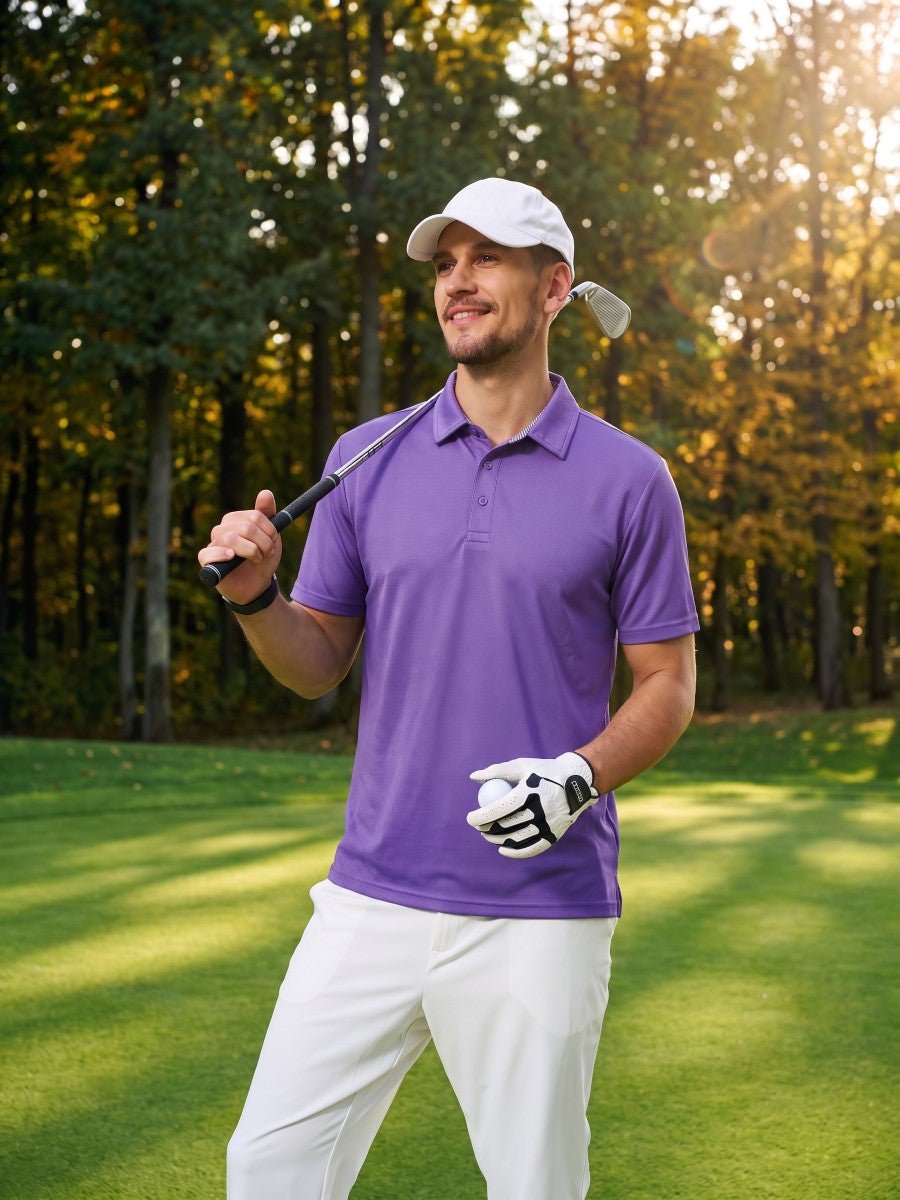 TACVASEN Light Purple Men's Summer Golf Polo Breathable Functional Shirt