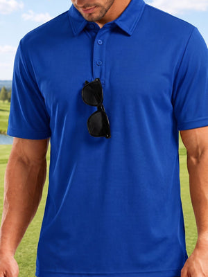 TACVASEN Bright Blue Men's Summer Golf Polo Breathable Functional Shirt