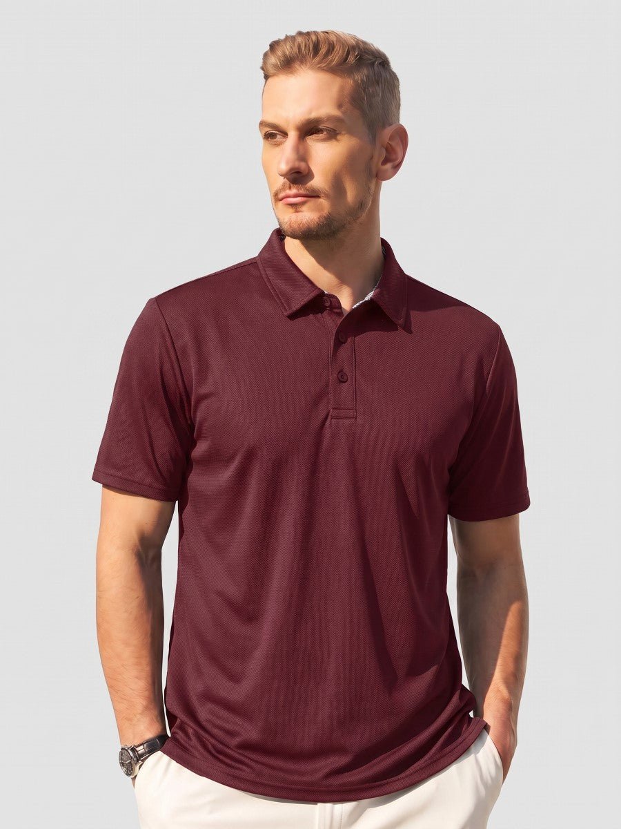 TACVASEN Wine Red Men's Summer Golf Polo Breathable Functional Shirt