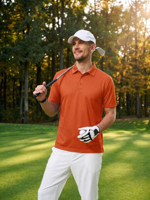 TACVASEN Orange Men's Summer Golf Polo Breathable Functional Shirt