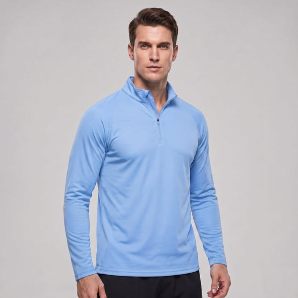 TACVASEN Light Blue Men's Sun Protection Quick Dry Stand Collar UV Shirts