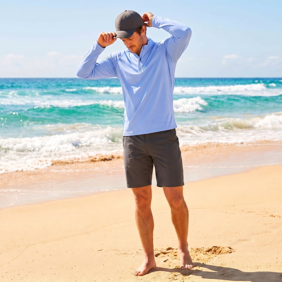 TACVASEN Light Blue Men's Sun Protection Quick Dry Stand Collar UV Shirts