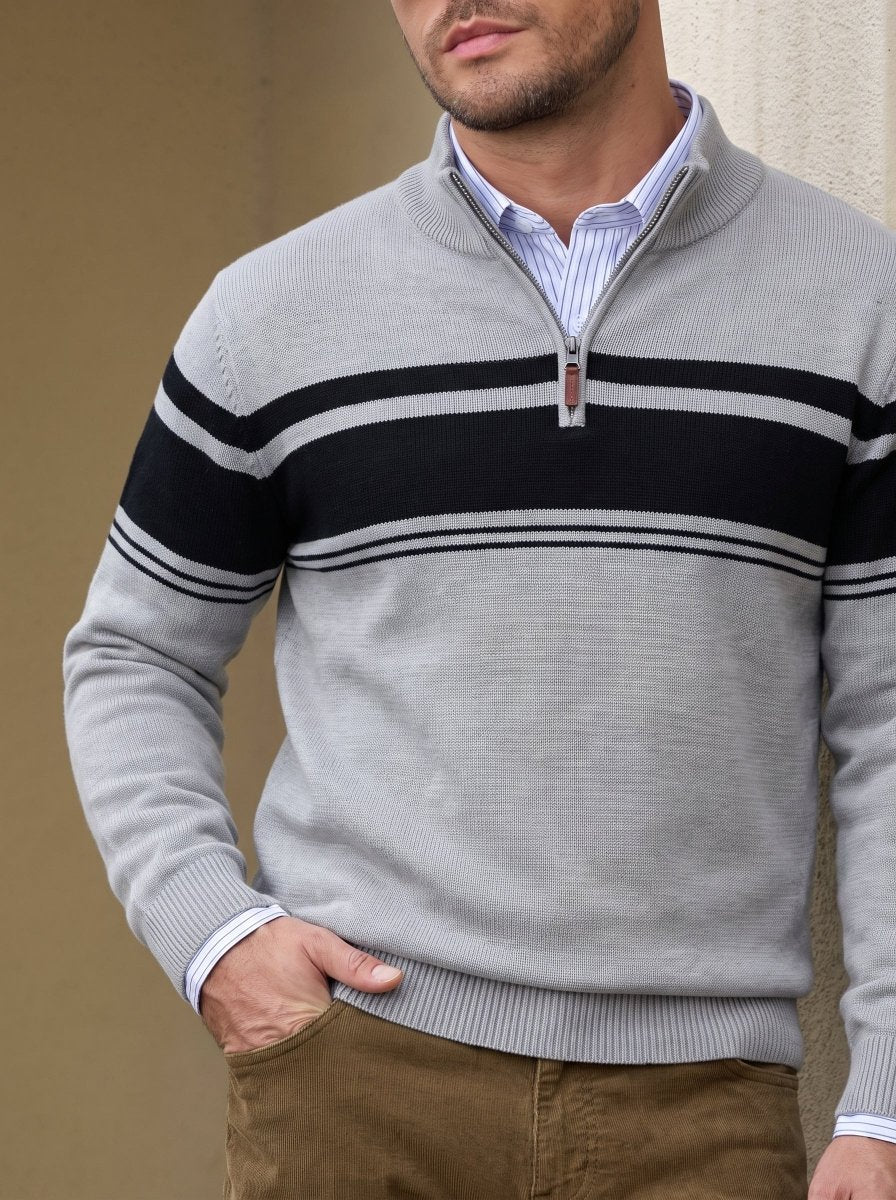 TACVASEN Light Grey Men's Sweaters 1/4 Zip Cotton Sweater