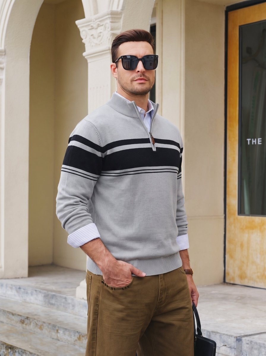TACVASEN Light Grey Men's Sweaters 1/4 Zip Cotton Sweater