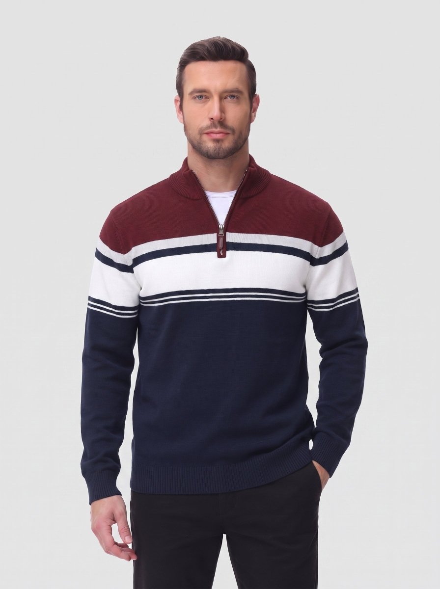 TACVASEN Navy Wine Red Men's Sweaters 1/4 Zip Cotton Sweater