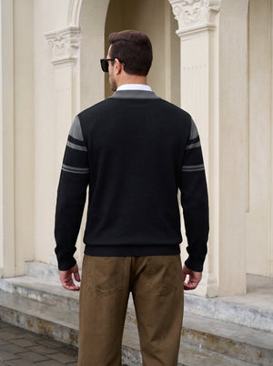 TACVASEN Black Grey Men's Sweaters 1/4 Zip Cotton Sweater