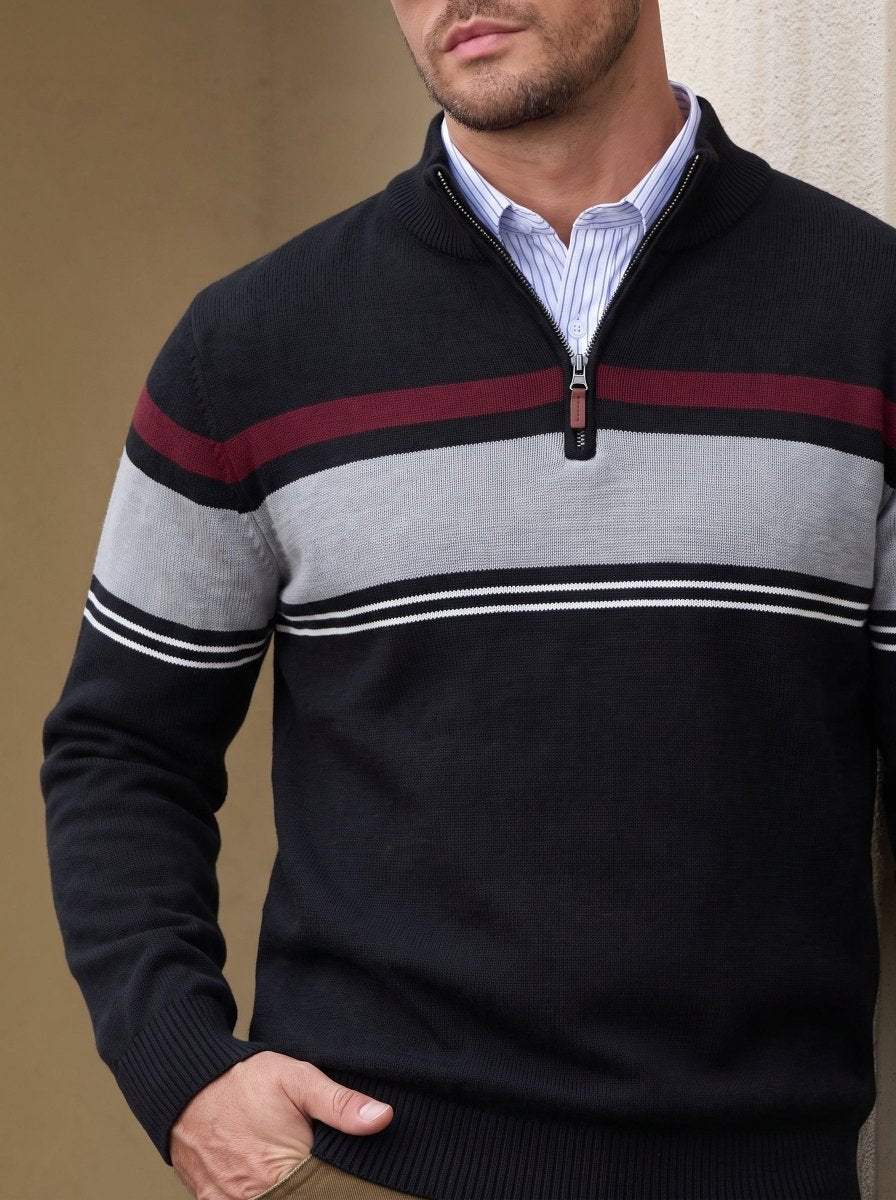 TACVASEN Black Men's Sweaters 1/4 Zip Cotton Sweater