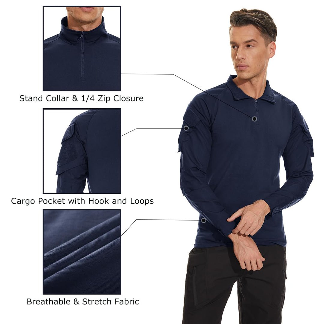 TACVASEN Navy Men's Tactical Military Long Sleeves Shirt