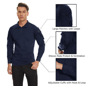 TACVASEN Navy Men's Tactical Military Long Sleeves Shirt