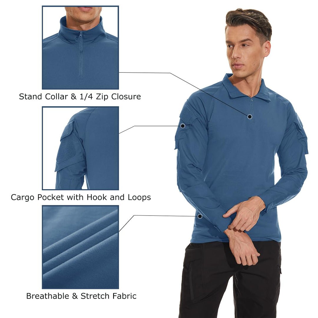 TACVASEN Navy Men's Tactical Military Long Sleeves Shirt
