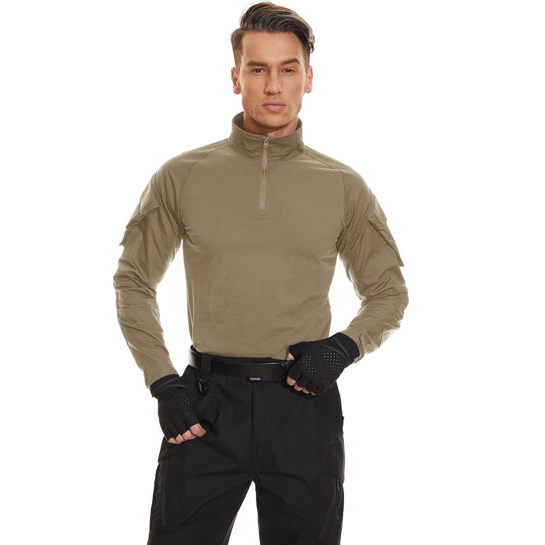 TACVASEN Dark Khaki Men's Tactical Military Long Sleeves Shirt