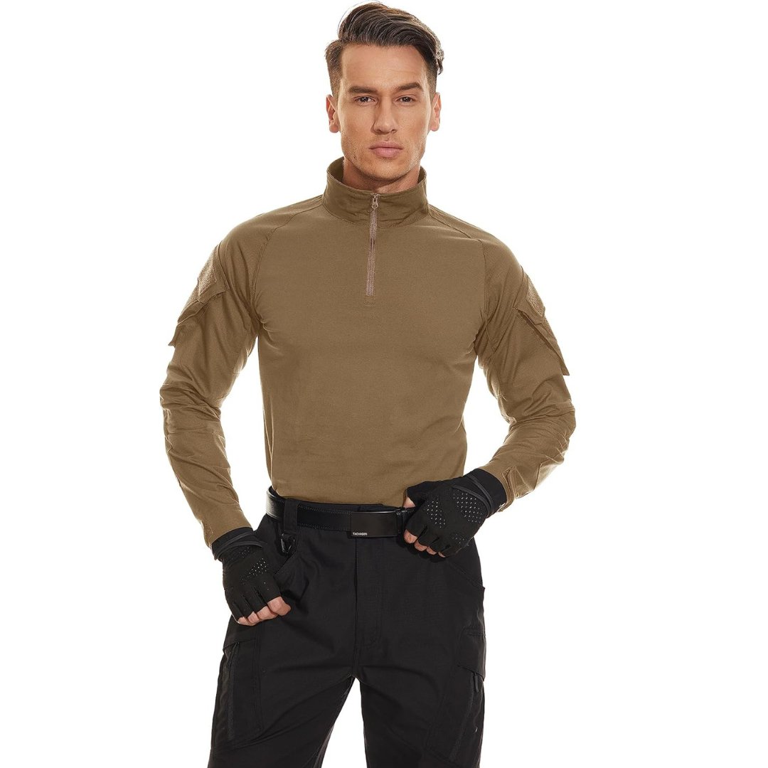 TACVASEN Brown Men's Tactical Military Long Sleeves Shirt