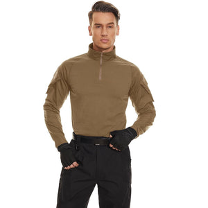 TACVASEN Brown Men's Tactical Military Long Sleeves Shirt