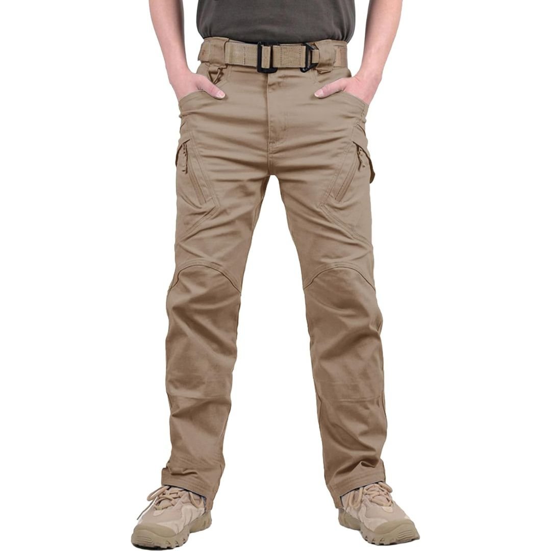 TACVASEN Khaki Men's Tactical Cargo Pants Lightweight Stretch Cotton 9 Pockets Outdoor