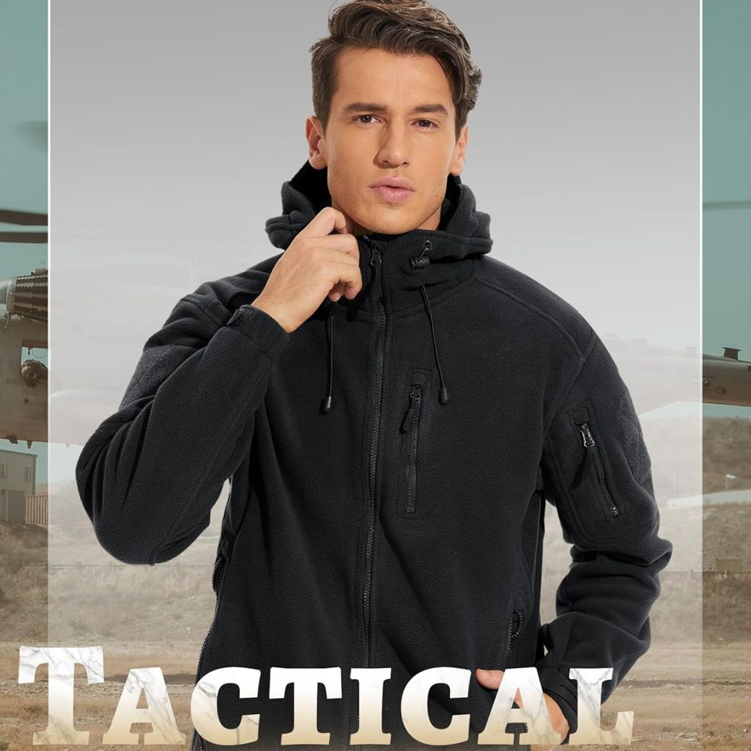 TACVASEN Black Men's Tactical Fleece Jacket Hoodie Winter Down Jackets
