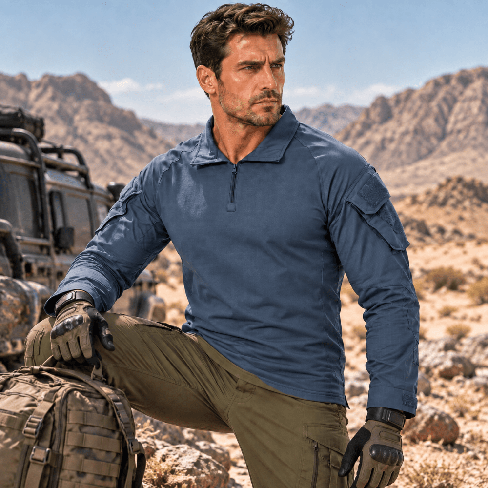 TACVASEN Blue Grey Men's Tactical Military Long Sleeves Shirt