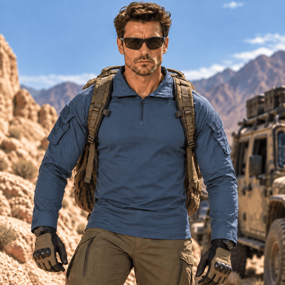 TACVASEN Blue Grey Men's Tactical Military Long Sleeves Shirt
