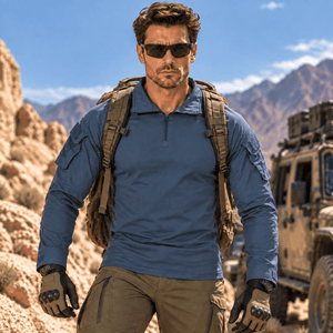 TACVASEN Blue Grey Men's Tactical Military Long Sleeves Shirt