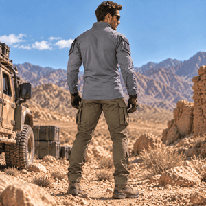 TACVASEN Light Grey Men's Tactical Military Long Sleeves Shirt