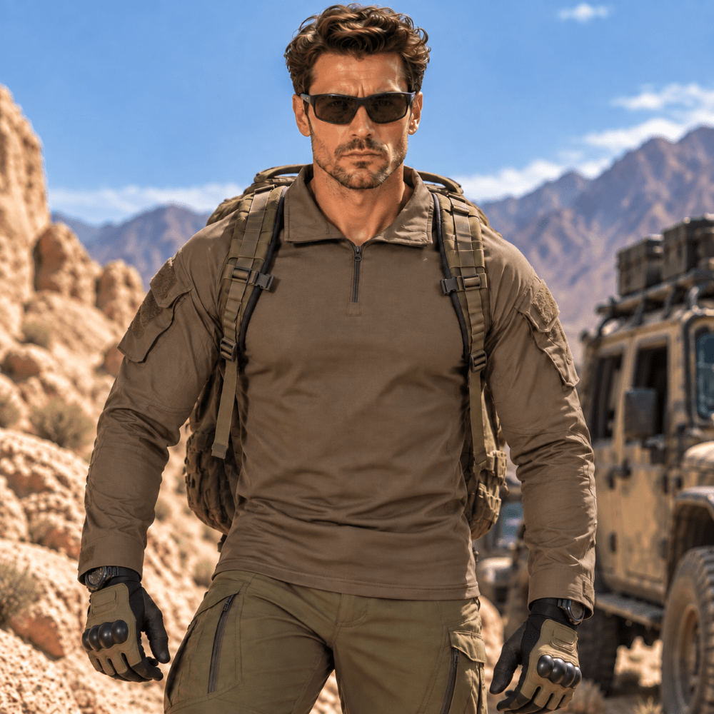 TACVASEN Brown Men's Tactical Military Long Sleeves Shirt
