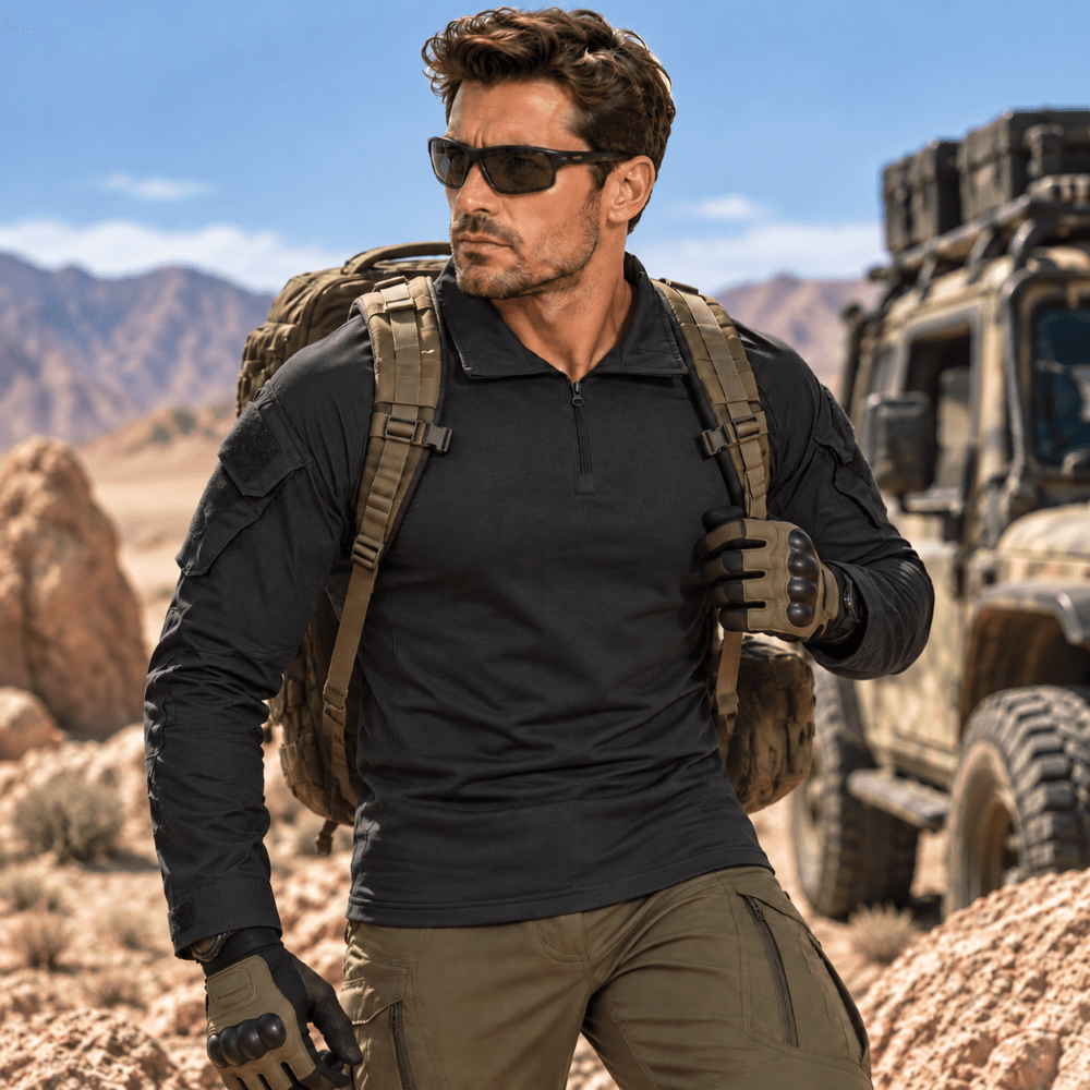 TACVASEN Black Men's Tactical Military Long Sleeves Shirt