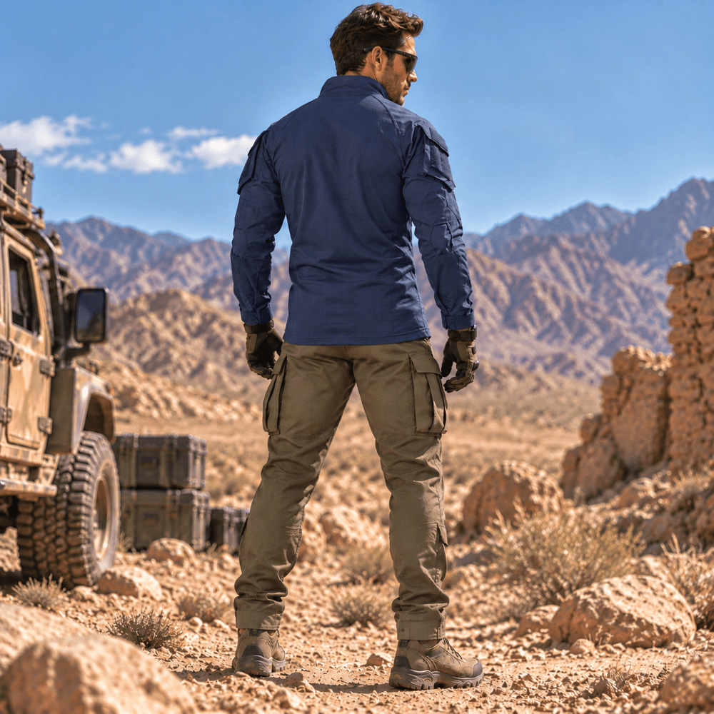 TACVASEN Denim Blue Men's Tactical Military Long Sleeves Shirt