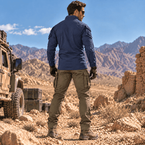 TACVASEN Denim Blue Men's Tactical Military Long Sleeves Shirt