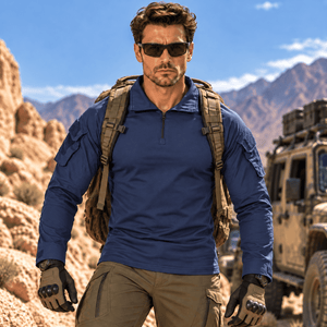 TACVASEN Denim Blue Men's Tactical Military Long Sleeves Shirt