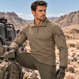 TACVASEN Dark Khaki Men's Tactical Military Long Sleeves Shirt
